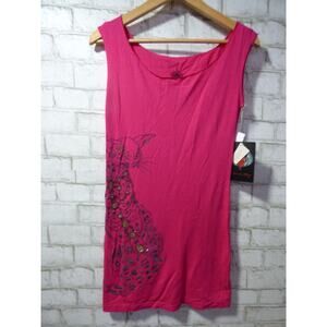 Key by Key Closet Pink Jaguar Rhinestone Long Length Tee Small NEW